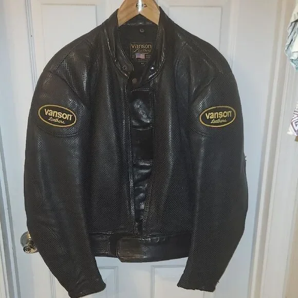 Vanson Black Leather Motorcycle Jacket 44 - Picture 1 of 10